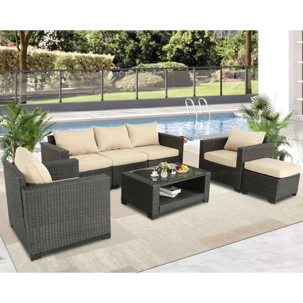 7 Pieces Patio Furniture Sets Outdoor Rattan Wicker